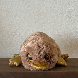 TY Beanie Boos Perry Platypus Plush Brown Gold Glitter Eyes Stuffed Animal